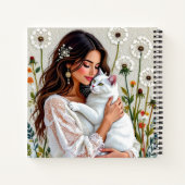 Carnet Woman and White Cat and Dandelions  (Dos)