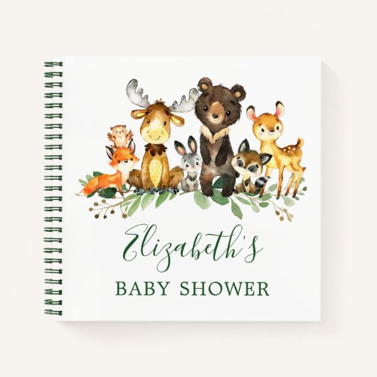Carnet Woodland Animaux Baby shower Liste cadeau Vert (Devant)