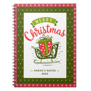 Carnet Xmas Sleigh Red Green Ribbon Snowflake Custom Text