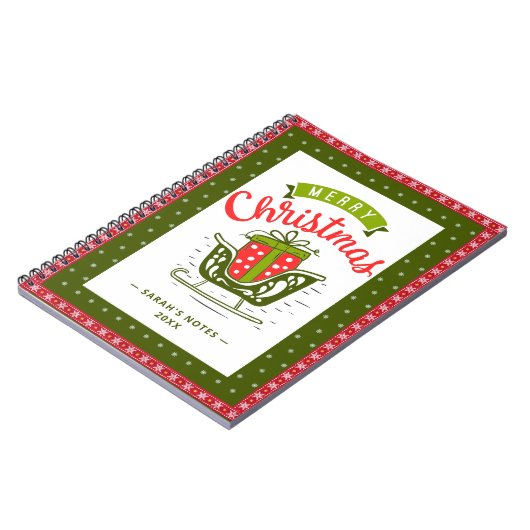 Carnet Xmas Sleigh Red Green Ribbon Snowflake Texte perso (Côté gauche)