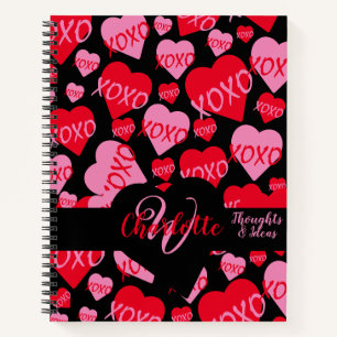 Carnet XOXO Rose Motif Coeur Rouge Monogramme Aimer Noir