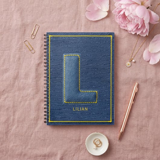 Carnet Y2K Bleu Denim Jaune Couture Monogramme L Initiale