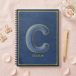 Carnet Y2K Bleu Denim Lettre C Gonflée Monogramme Nom