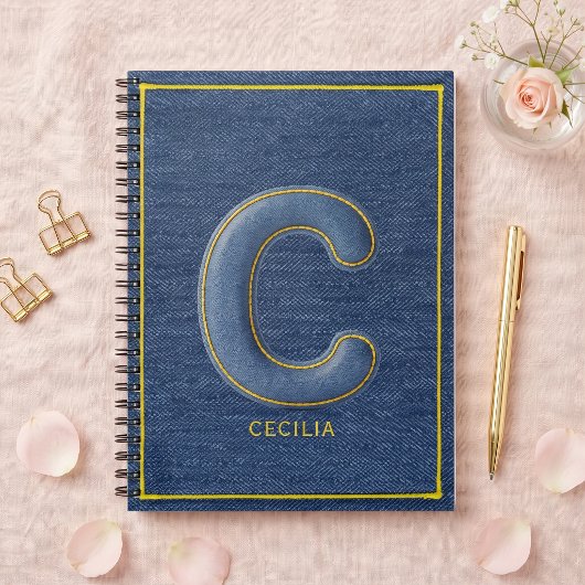 Carnet Y2K Bleu Denim Lettre C Gonflée Monogramme Nom