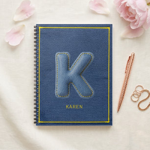 Carnet Y2K Blue Denim Lettre gonflée 3D K Monogramme Nom