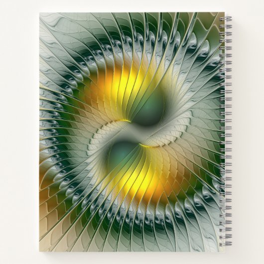 Carnet Yin Yang Vert Jaune Abstrait Fractal Nom propre (Dos)