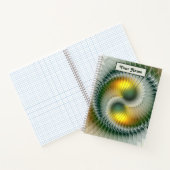 Carnet Yin Yang Vert Jaune Abstrait Fractal Nom propre (Intérieur)