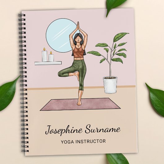 Carnet Yoga Instructor Tree Pose Workout Girl Nom personn