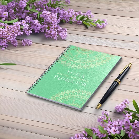Carnet Yoga Meditation Instructor Green Gold Foil Mandala