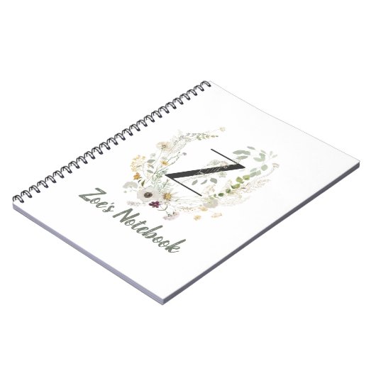 Carnet Z initial avec fleur de couleur douce (Côté gauche)