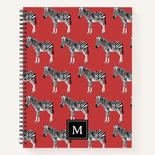 Carnet Zebra Exotic Animal Motif Deep Red Monogram (Devant)