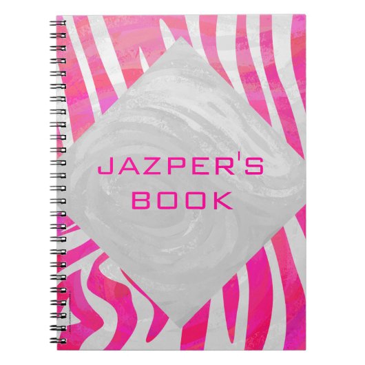 Carnet Zebra Hot rose et blanc avec Monogramme (Devant)