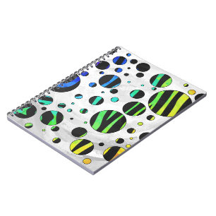 Carnet Zebra Polka Dot noir et arc-en-ciel