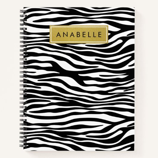 Carnet Zebra Print, Zebra, Noir Et Blanc, Votre Nom (Devant)
