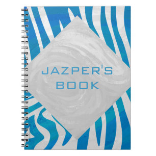 Carnet Zèbre bleu et blanc avec Monogramme