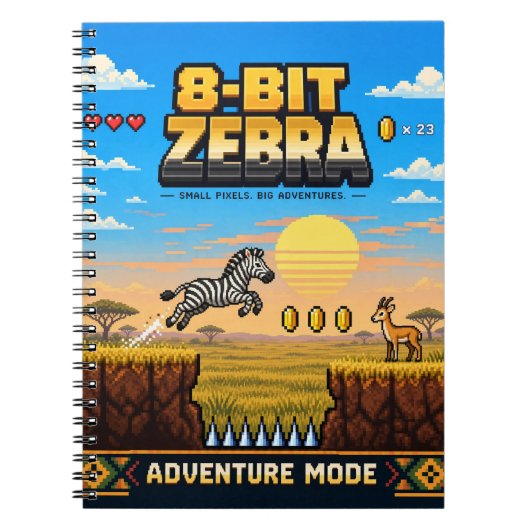 Carnet Zèbre, Pixel Art 8 Bits Rétro (Devant)