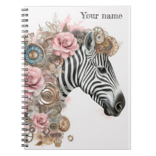 Carnet Zèbre vapeur aux fleurs roses