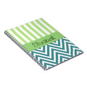 Carnet Zigzag Bleu, Chevron, Grandes Vertes, Votre Nom (Côté Droit)