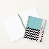 Carnet Zigzag noir et blanc, Chevron, Bleu, Votre nom (Intérieur)