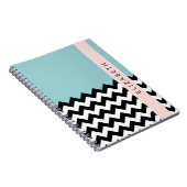 Carnet Zigzag noir et blanc, Chevron, Bleu, Votre nom (Côté Droit)