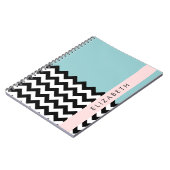 Carnet Zigzag noir et blanc, Chevron, Bleu, Votre nom (Côté gauche)
