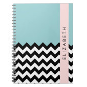 Carnet Zigzag noir et blanc, Chevron, Bleu, Votre nom (Devant)