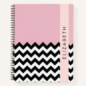 Carnet Zigzag noir et blanc, Chevron, rose, Votre nom (Devant)