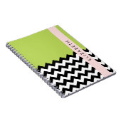 Carnet Zigzag noir et blanc, Chevron, Vert, Votre nom (Côté Droit)
