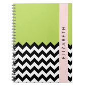 Carnet Zigzag noir et blanc, Chevron, Vert, Votre nom (Devant)