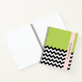 Carnet Zigzag noir et blanc, Chevron, Vert, Votre nom (Intérieur)