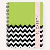 Carnet Zigzag noir et blanc, Chevron, Vert, Votre nom (Devant)