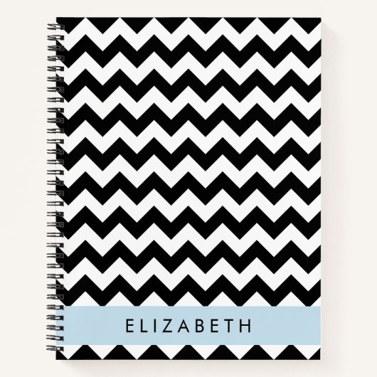 Carnet Zigzag noir et blanc, Motif Chevron, Votre nom (Devant)