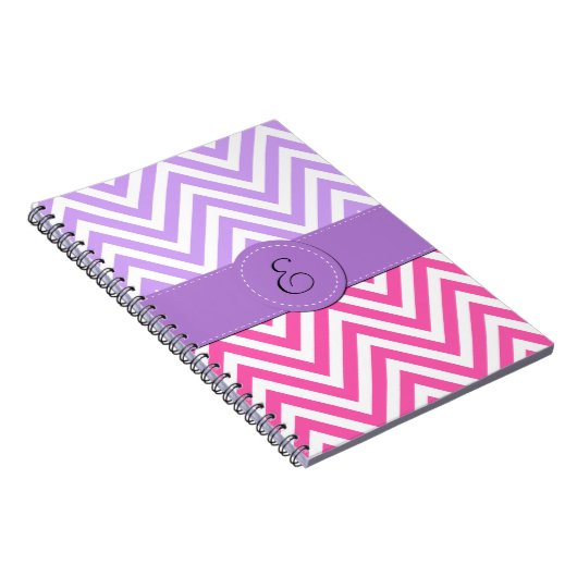 Carnet Zigzag rose, Zigzag violet, Chevron, Monogramme (Côté Droit)