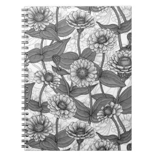 Carnet Zinnias, monochrome sur blanc