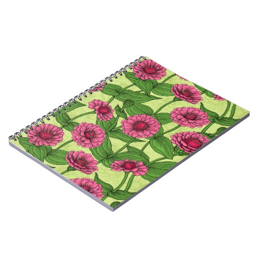 Carnet Zinnias rose sur vert clair (Côté gauche)