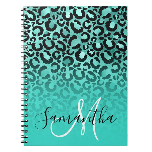 Carnet Zones Leopard Turquoise Noir Ombre Monogramme (Devant)