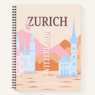 Carnet Zurich Travel Art, Suisse, Retro Travel Art