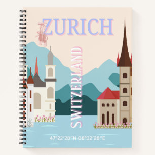 Carnet Zurich Travel Art, Suisse Travel Art, Retro