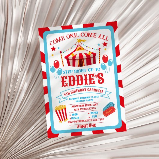 Carnival Birthday Invitation, Circus Invitation 
