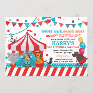 Carnival Birthday Invitation Kaart
