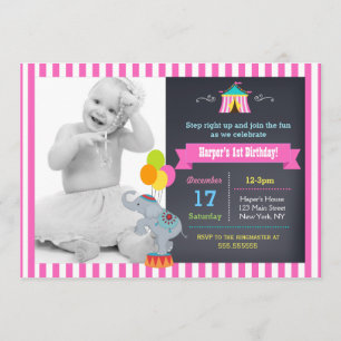 Carnival Circus Bigtop Birthday Invitation Girl Kaart