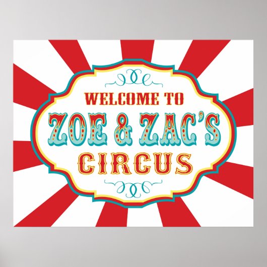 Carnival Circus Birthday Banner Zoe en Zac CUSTOM Poster (Voorkant)