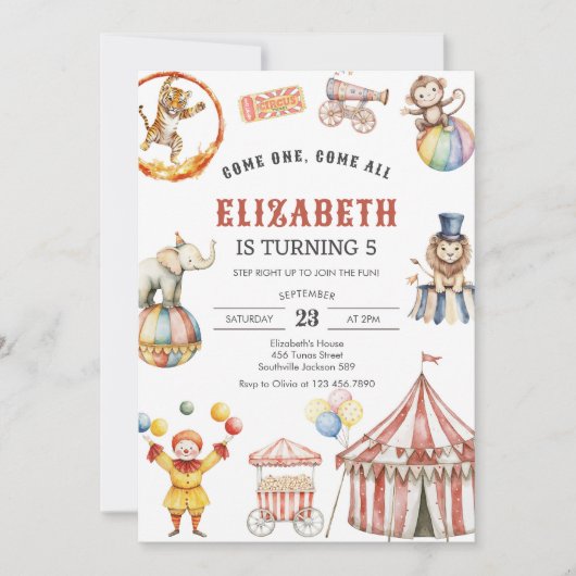 Carnival Circus Birthday Invitation Kaart (Voorkant)
