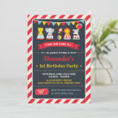 Carnival Circus Dieren Verjaardag Krijtbord Uitnod Kaart (Staand voorkant)