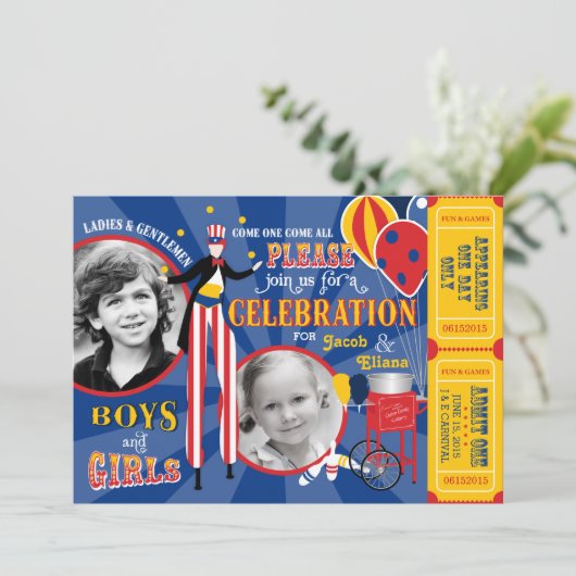 Carnival Circus Juggling Stilt Walkers Birthday Kaart (Staand voorkant)