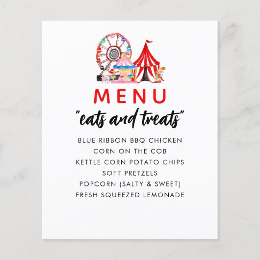 Carnival Circus Show Birthday Party Menu (Voorkant)