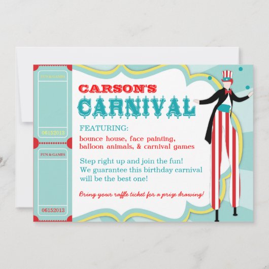 Carnival Circus Stilt Walker Birthday Kaart (Achterkant)