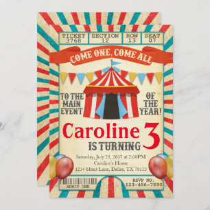 Carnival Circus Ticket Birthday Party Invitation Kaart