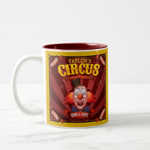 Carnival Clown VOEG NAAM TOE Big Top Familie Circu Tweekleurige Koffiemok