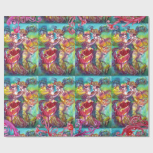 CARNIVAL DANCE, RED PAARSE FLORAL SWIRLS CADEAUPAPIER